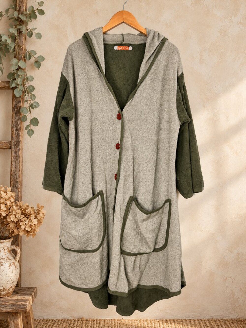 Blue Fish Cardigan Duster Fleece Green Cloak Size 1 Plus Size Oversized Jacket